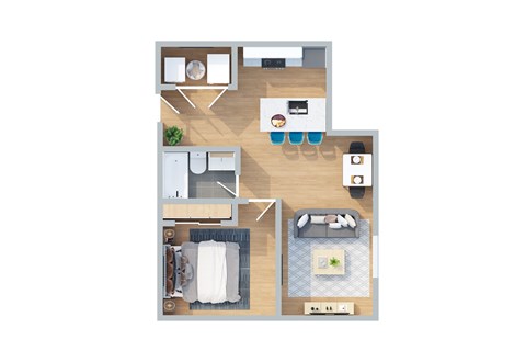 Floor plan for 1 bed, 1 bath, 675 sqft